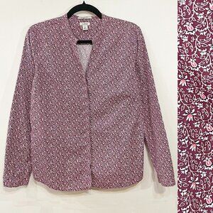 Like New LL Bean 100% Cotton Floral Blouse Plum Purple Small